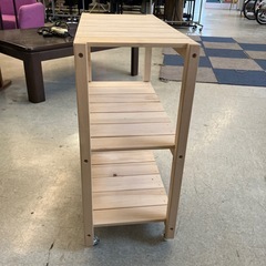 K2511-028　木製フリーラック 2段 キャスター付き キズ汚れ有りの画像
