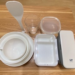 【食器類9点】陶器皿•カップ、グラス、弁当箱、耐熱容器、しゃもじの画像