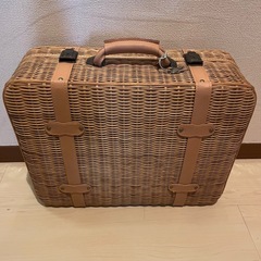 藤製 トランクバスケット 鍵付き 約45×37×15cmの画像