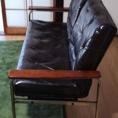 黒合皮　2人掛けソファー　の画像