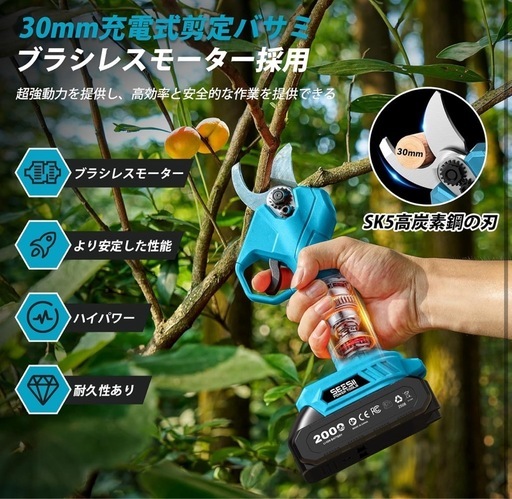 高枝 チェーンソー 電動 6インチ 充電式 剪定バサミ付き 一台四役 無段階伸縮ポール 軽量 強力モーター バッテリー2個付 コードレス 枝切り