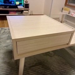 【美品】北欧風ローテーブル ガラステーブル 引き出し収納付き 幅78.7×奥行45×高さ43cm ホワイトの画像