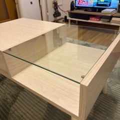 【美品】北欧風ローテーブル ガラステーブル 引き出し収納付き 幅78.7×奥行45×高さ43cm ホワイトの画像