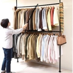 【新品】山善突っ張りハンガーラック 衣類収納幅 166cm 耐荷重60kg 2段たっぷり収納たて・よ こ伸縮ひっかけ棒付属かんたん設置 組立品ブラックWJ-775（BK）の画像