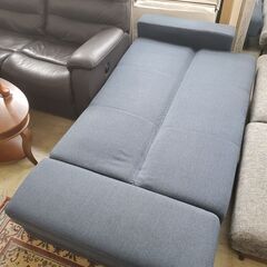 ソファーベッド L字 カウチソファー リクライニング ブルー 引出し2個 ソファ 布☆幅192㎝×奥行105㎝×高さ75㎝☆近隣配送無料 買取帝国 朝霞店の画像