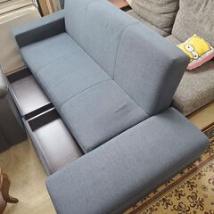 ソファーベッド L字 カウチソファー リクライニング ブルー 引出し2個 ソファ 布☆幅192㎝×奥行105㎝×高さ75㎝☆近隣配送無料 買取帝国 朝霞店の画像