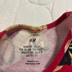 H&M テディベア柄 赤 長袖ワンピース 90の画像