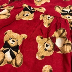 H&M テディベア柄 赤 長袖ワンピース 90の画像