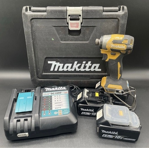 156【動作品】makita 充電式インパクトドライバ バッテリー3個付 18V 6.0Ah 充電器・ケース付 マキタTD173D 動作確認済み イエロー