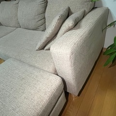 L字ソファ　カウチソファ オットマン ベージュの画像