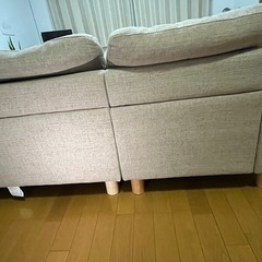 L字ソファ　カウチソファ オットマン ベージュの画像