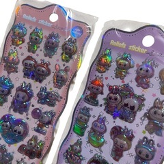 【新品】ぷっくり ぷくぷく キラキラ 3Dシール ラブブ LABUBU 2枚セット type1の画像