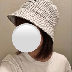 バケットハット　レディース　白　バケハ　チェック　チェック柄　帽子　ロゴの画像