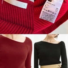 GU アシメ リブ ニット 赤　レッド　アシンメトリー　Sの画像