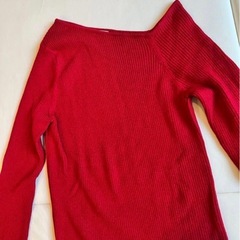 GU アシメ リブ ニット 赤　レッド　アシンメトリー　Sの画像