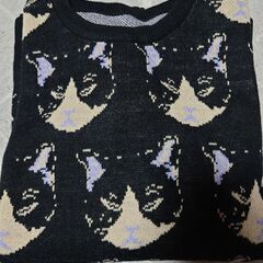 新品【ハチワレネコ／総柄ニット】L〜LLサイズ／#イーザッカマニアストアーズの画像