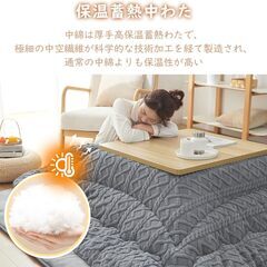 Housecover こたつ掛布団 正方形 あったかこたつふとん 冬用 暖かい フランネル リバーシブル 両面使える 厚手 蓄熱わた使用 洗える 静電気防止 毛抜けない 柔らかい 抗菌防臭 無地 大判 単品売り 約190×190cm グレーの画像