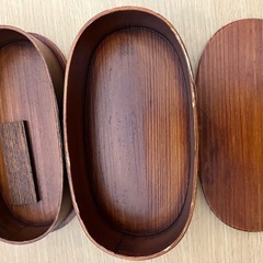 【無料】木製 二段わっぱ弁当箱🍱 使用感あり／通気よく重ねて収納OK
の画像