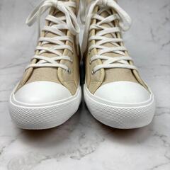 【新品】卑弥呼 RAIN ベージュ キャンバス ハイカットスニーカー L 耐水の画像
