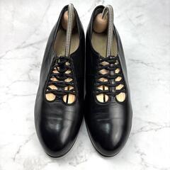【美品】菊池武男の靴 23.5 レザー シューズ ブラック レースアップの画像