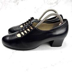 【美品】菊池武男の靴 23.5 レザー シューズ ブラック レースアップの画像