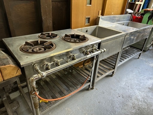 業務用厨房　Lpガスコンロ　シンクx2 セット