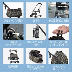 ペットカート 分離式 折りたたみ 洗える フルオーペン 4輪 多頭 犬カート 中型犬 小型犬 ストッパー付き 軽量 収納 組立簡単 介護用 ドッグカート ペットバギー キャリバッグの画像