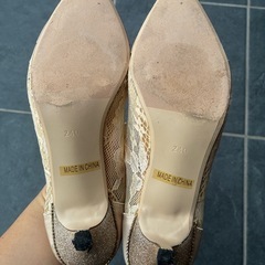 ベージュ サテン レース ハイヒール 24.0cm 結婚式　ブライダル　披露宴　パーティの画像