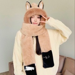 耳付きフードマフラー 2ポケット付きの画像