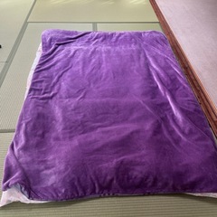 掛け布団、紫の毛布カバー付きの画像