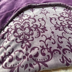 掛け布団、紫の毛布カバー付きの画像