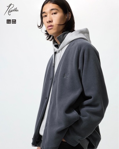 needles×ユニクロ　フリースオーバーサイズカーディガン　Lサイズ　ダークグレー