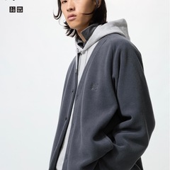 needles×ユニクロ　フリースオーバーサイズカーディガン　Lサイズ　ダークグレーの画像
