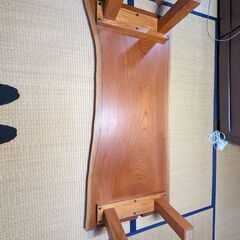 欅（けやき）無垢材ローテーブル＋延長テーブル付き（全長約2m）オーダーメイド品の画像