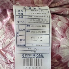 昭和西川　羽毛掛けふとん　セミダブルの画像