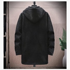 メンズ ロングパーカー ジップアップ フード付き ゆったりXXL裏起毛 厚手 ブラックの画像
