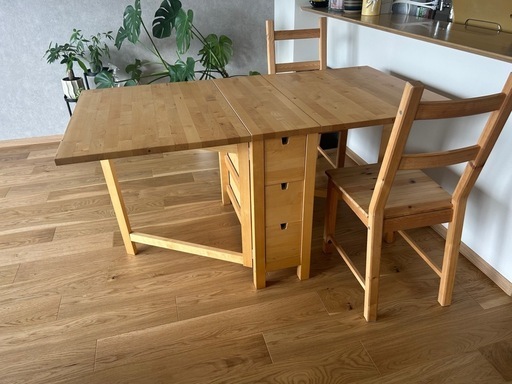 IKEA ノールデン 伸長式ダイニングテーブル椅子2脚セット