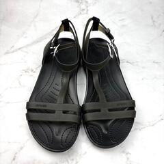 【美品】crocs クロックス Tストラップ サンダル 22 オリーブ サンダルの画像