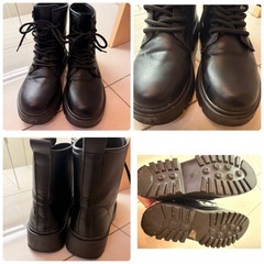 ブラック レースアップブーツ 厚底の画像