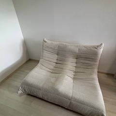 二人掛けソファ　トーゴ風　コーデュロイ　白　ほわいとホワイトの画像