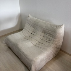 二人掛けソファ　トーゴ風　コーデュロイ　白　ほわいとホワイトの画像