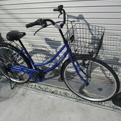 E633★限定特価★ 中古自転車 【26インチ　軽快車ママチャリ　ブルー　6段　LEDダイナモライト 】 の画像