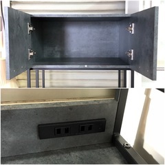 レンジラック キッチン収納 レンジボード 石調 グレー おしゃれ オシャレ お洒落 扉 ゴミ箱収納の画像