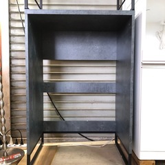 レンジラック キッチン収納 レンジボード 石調 グレー おしゃれ オシャレ お洒落 扉 ゴミ箱収納の画像