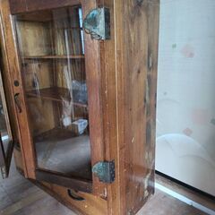 レトロ家具 古民家家具 キャビネット ガラス扉 食器棚 収納棚 茶箪笥 アンティークの画像