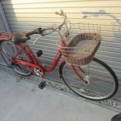 E641★限定特価★ 中古自転車 【26インチ　軽快車　赤　6段　LEDオートライト 】 入札お待ちしております(*^▽^*)の画像