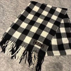 マフラー 大判ストール ギンガムチェック 白黒 ブラック ホワイトの画像