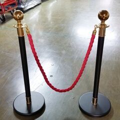 【中古・4セット】ロープパーテーションセット L7-51C-Set　黒　ブラック　ガイドポール ホテル 銀行 空港　管理MN837MCの画像