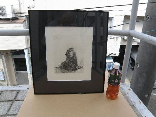 レンブラント 銅版画 椅子の手摺にもたれる自画像 レンブラントハウス美術館製 後摺品 取りに来ていただける方 受け渡し日時自由