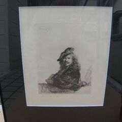 レンブラント 銅版画 椅子の手摺にもたれる自画像 レンブラントハウス美術館製 後摺品 取りに来ていただける方 受け渡し日時自由の画像